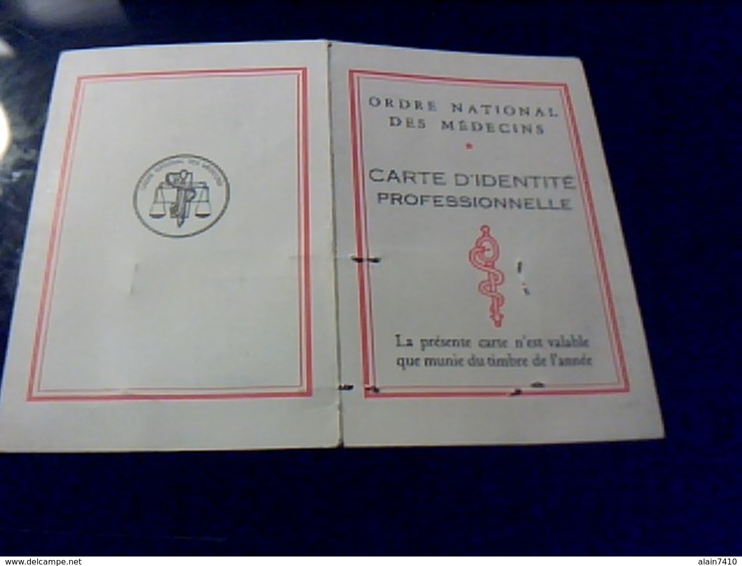 Carte D Identitè  Professionnelle Ordre National Des Medecins Annèe 1986 - Altri & Non Classificati