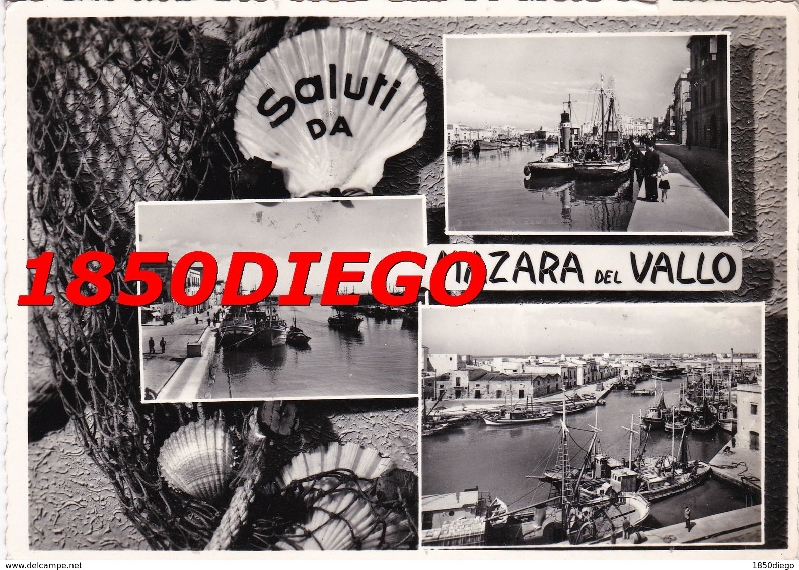 SALUTI DA MAZARA DEL VALLO - MULTIVEDUTE  F/GRANDE VIAGGIATA  1959 ANIMAZIONE - Mazara Del Vallo