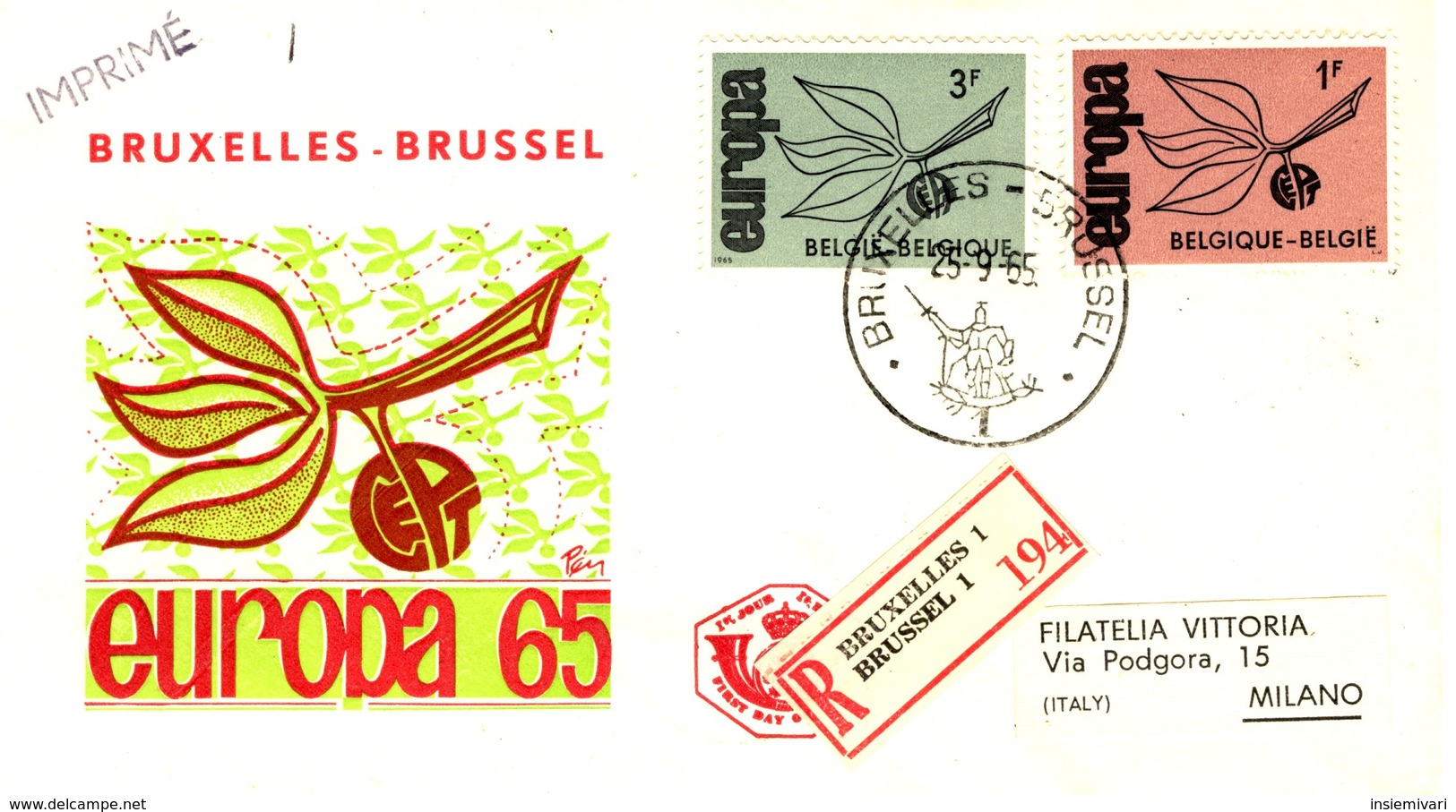 1965 - BELGIO - EUROPA 2v. - BUSTA FDC.raccomandata. - 1961-1970