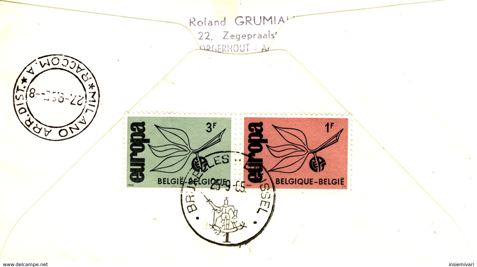 1965 - BELGIO - EUROPA 2v. - BUSTA FDC.raccomandata. - 1961-1970