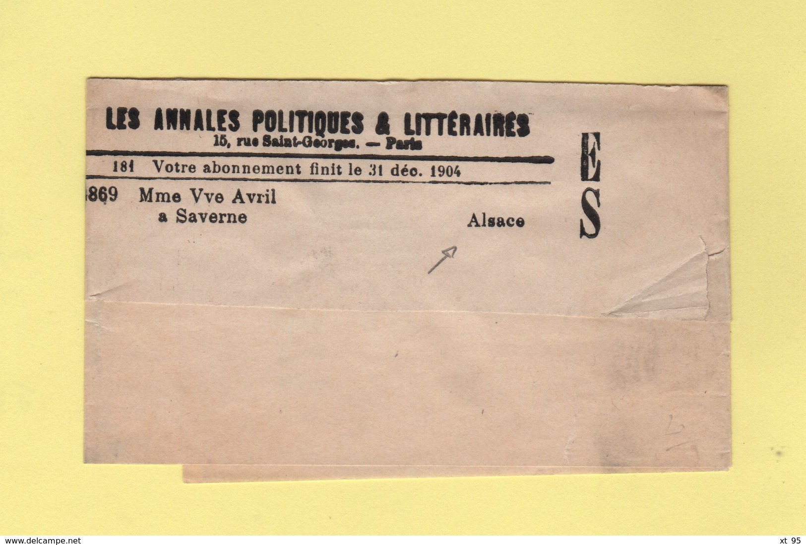 Type Semeuse - 10c Seul Sur Bande 2e Echelon Destination Alsace (etranger) - Paris Journaux PP25 - 30 Sept 1904 - 1877-1920: Semi-moderne Periode