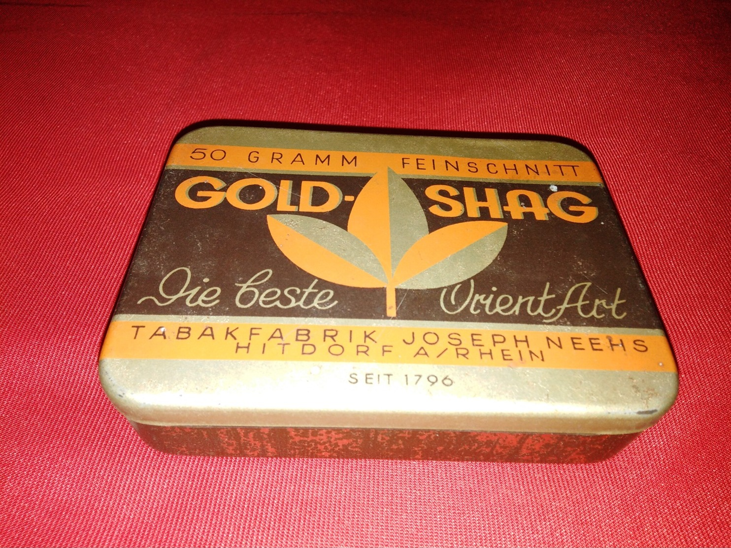 GOLD SHAG TABAKFABRIK JOSEPH NEEHS HITDORF OLD TIN BOX TOBACCO - RARE - Tabaksdozen (leeg)