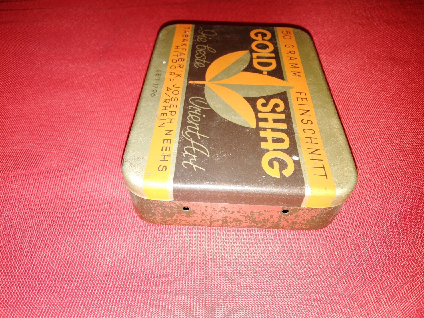 GOLD SHAG TABAKFABRIK JOSEPH NEEHS HITDORF OLD TIN BOX TOBACCO - RARE - Tabaksdozen (leeg)