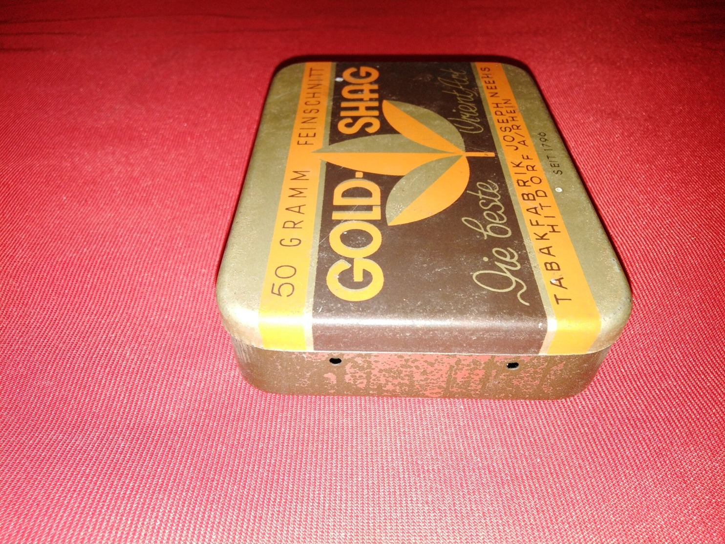 GOLD SHAG TABAKFABRIK JOSEPH NEEHS HITDORF OLD TIN BOX TOBACCO - RARE - Boites à Tabac Vides