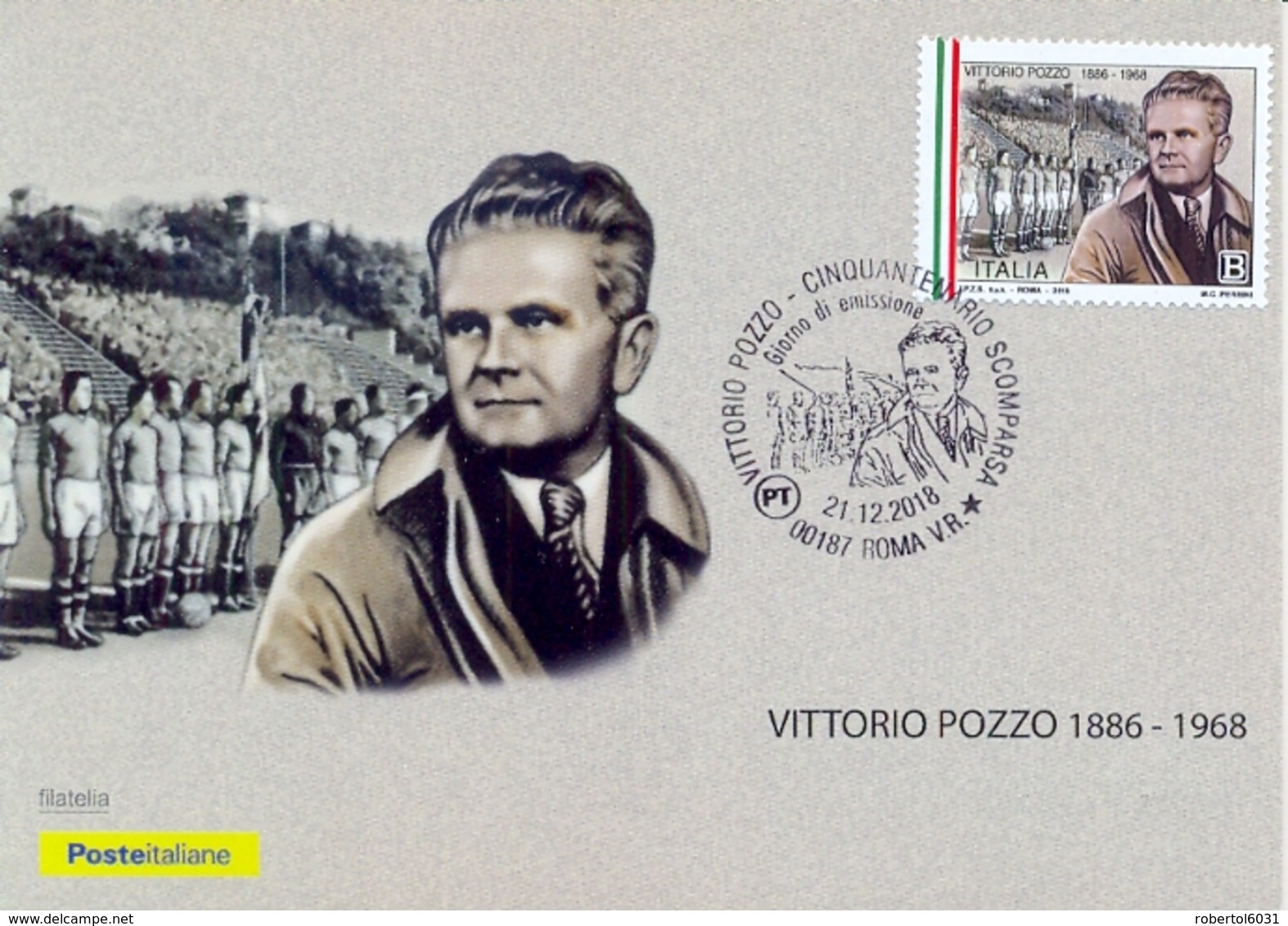 Italia 2018 Maximum Card FDC 50° Anniversario Della Morte Di Vittorio Pozzo Annullo Di Roma - Storia Postale