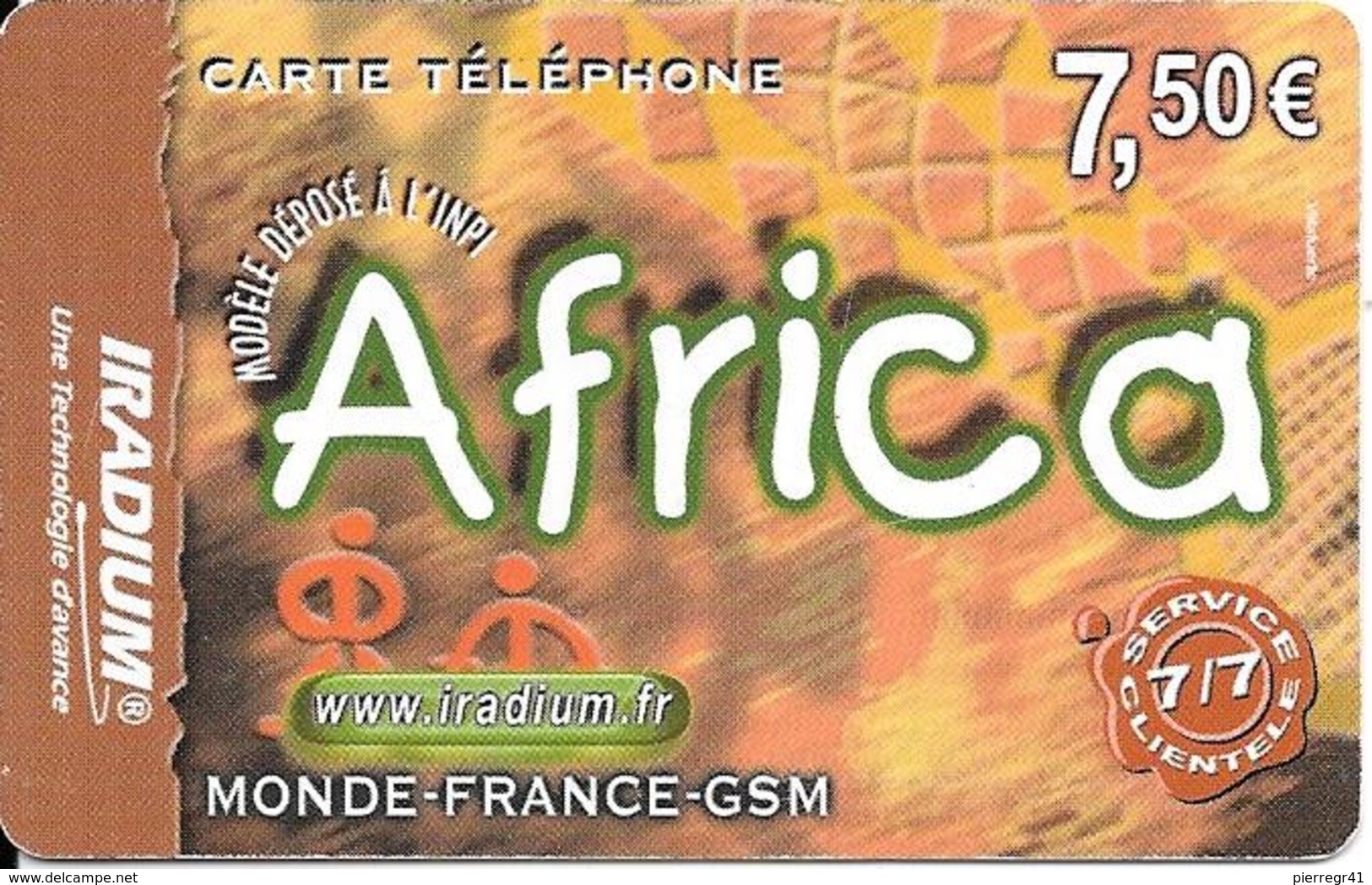 CARTE PREPAYEE-IRADIUM-7.5 €-AFRICA-31-12-2005--V°-Code PN° Sur Fond Blanc-en Biais -T BE - Autres & Non Classés