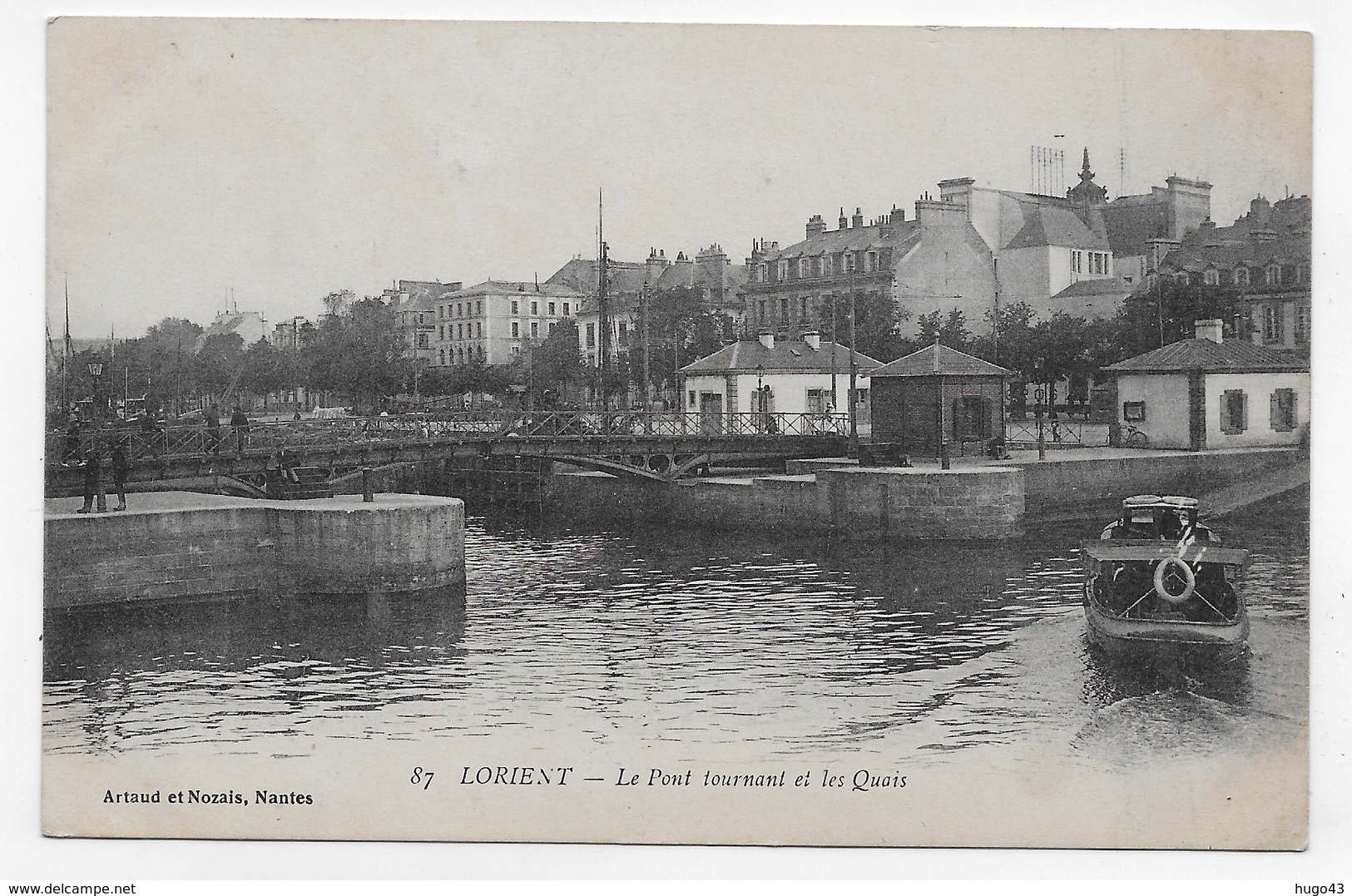 (RECTO / VERSO) LORIENT EN 1917 - N° 87 - LE PONT TOURNANT ET LES QUAIS AVEC BATEAU - CPA VOYAGEE - Lorient