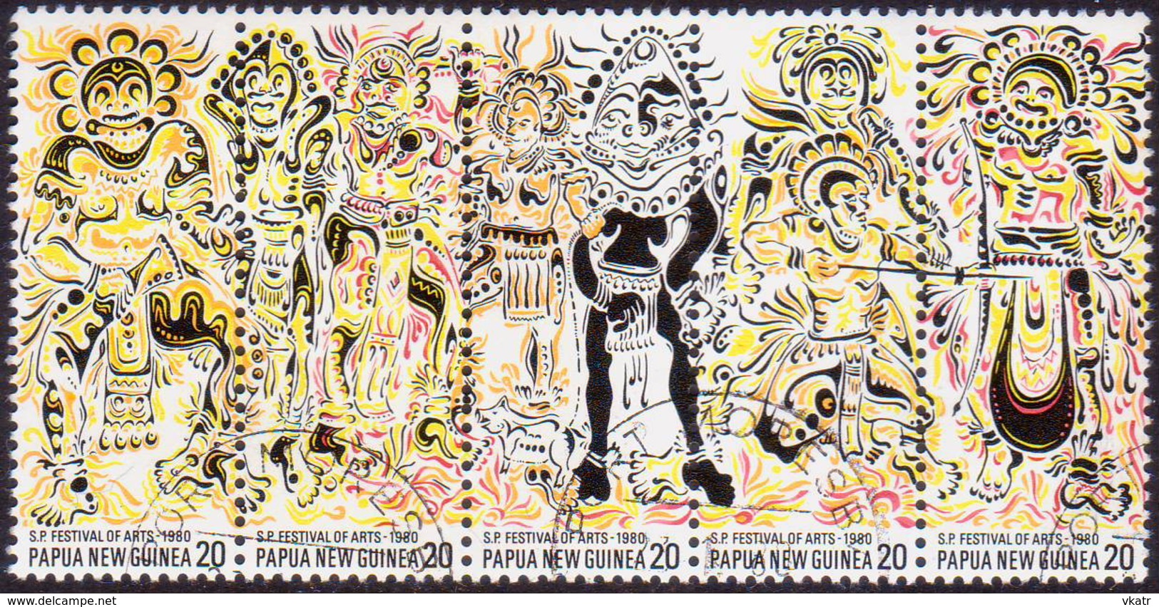 PAPUA NEW GUINEA 1980 SG #384-88 Compl.set In A Strip Of 5 Used South Pacific Festival Of Arts - Papua-Neuguinea