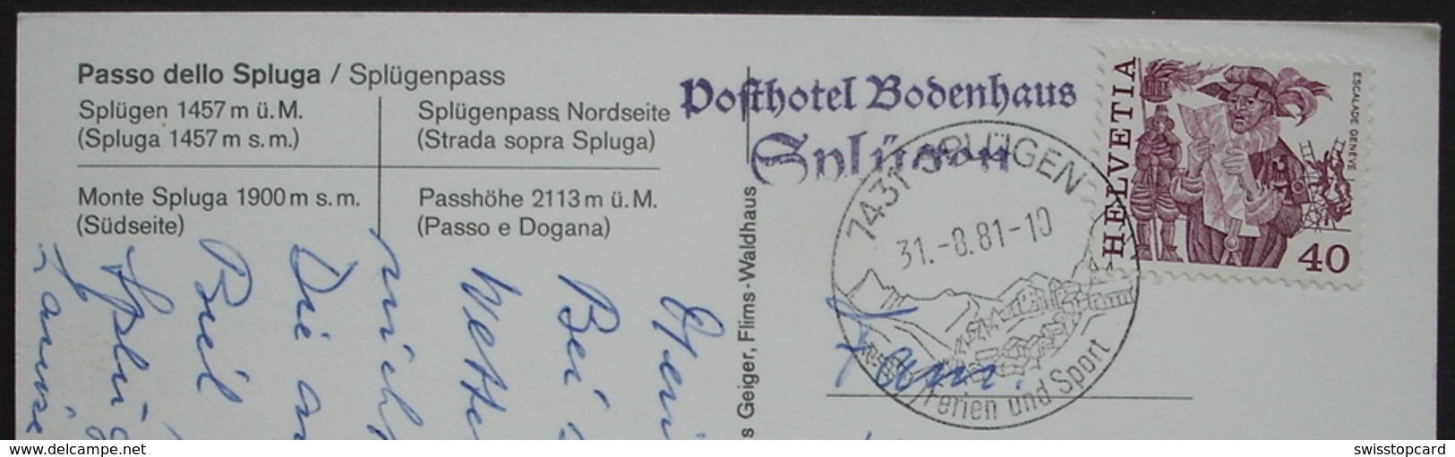 SPLÜGEN-PASS Zoll Auto Bus Stempel Bodenhaus - Splügen