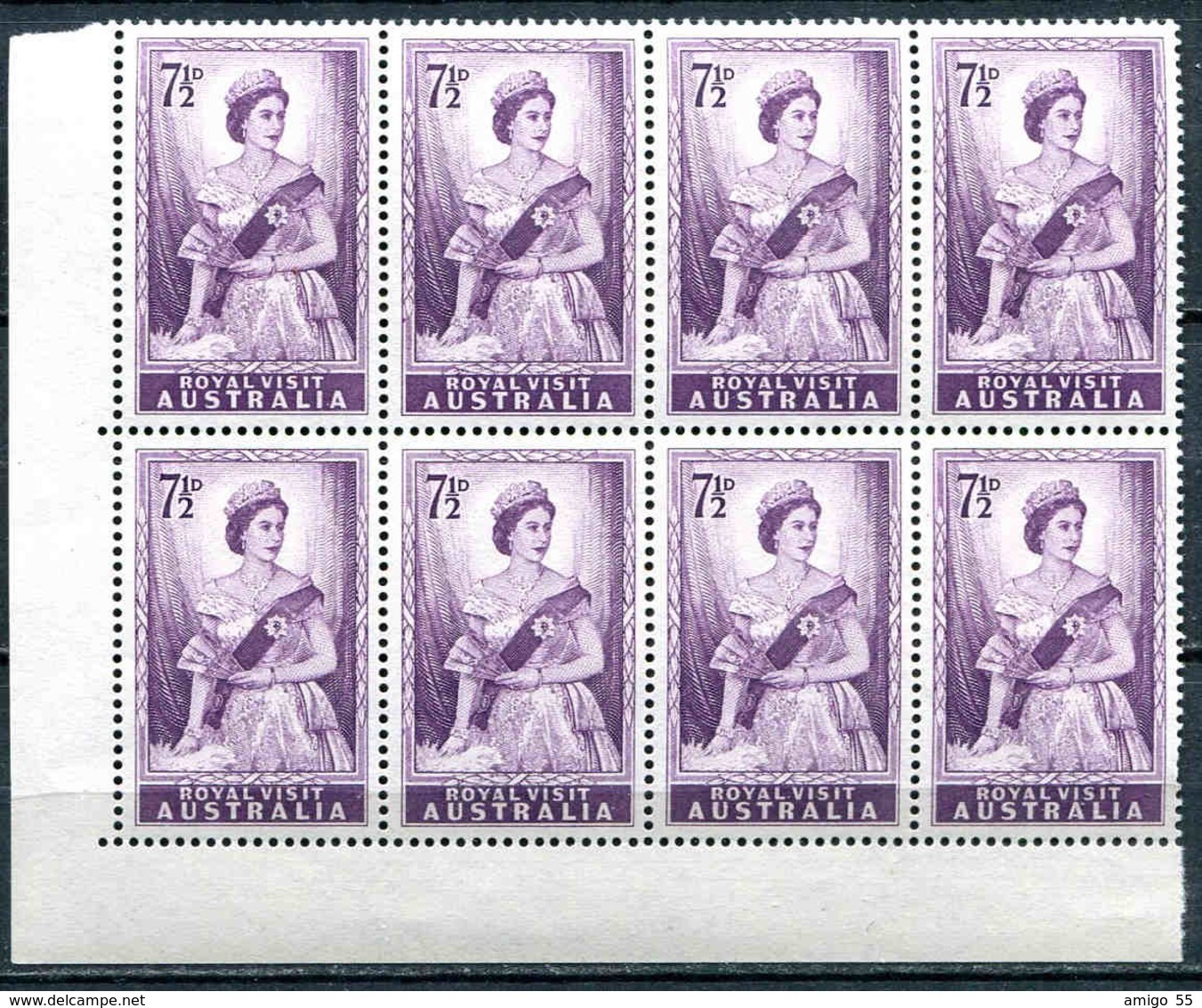 AUSTRALIA 1954, Royal Visit 7.5 D, Block Of 8, SG 273 MNH (**) - Ungebraucht