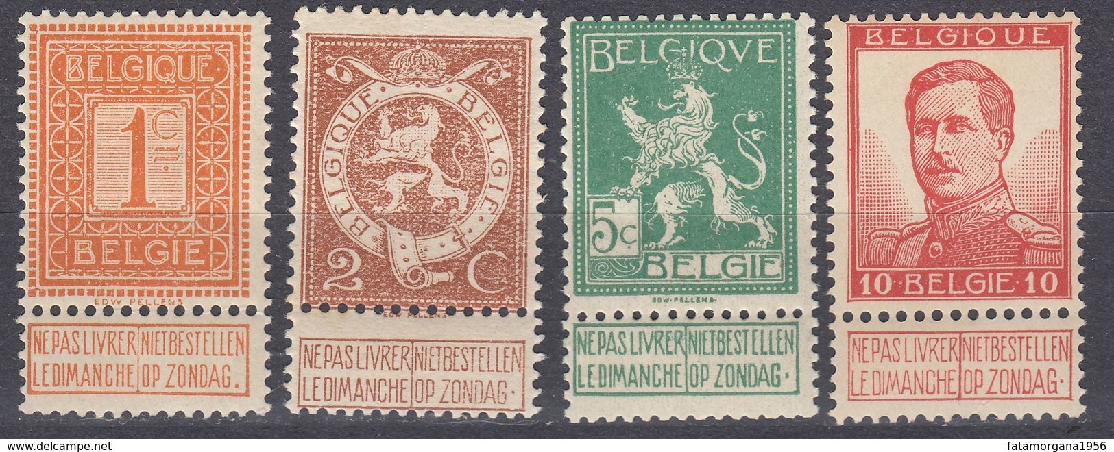 BELGIE - BELGIQUE - 1912/1913 - Lotto Composto Da 4 Valori Nuovi MNH: Yvert 108, 109, 110 E 123. - 1912 Pellens