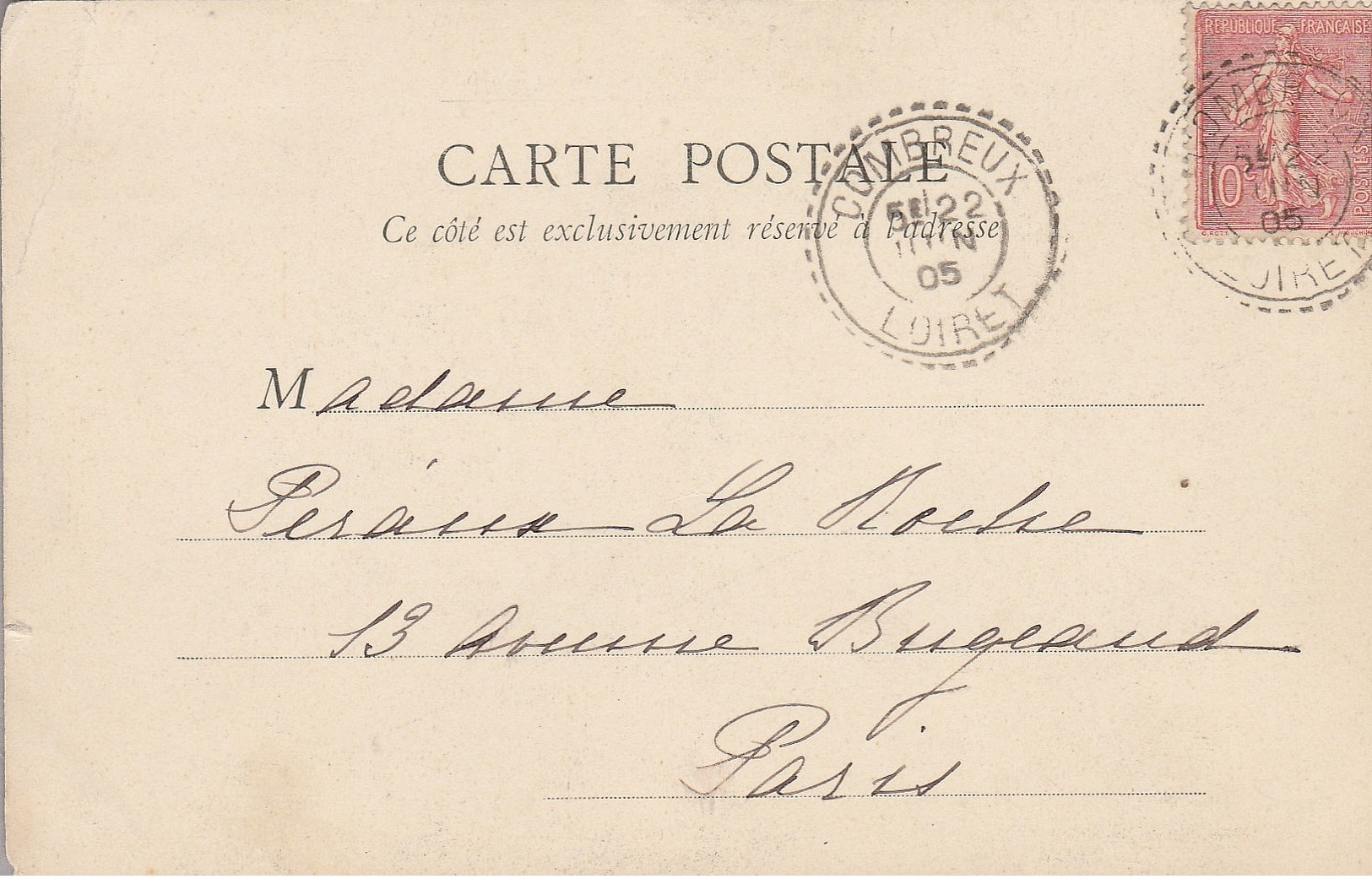 Cachet Perlé  COMBREUX  (Loiret) Sur Semeuse Ligné 10c  / Sur CPA  Propriété De Combreux - Manual Postmarks