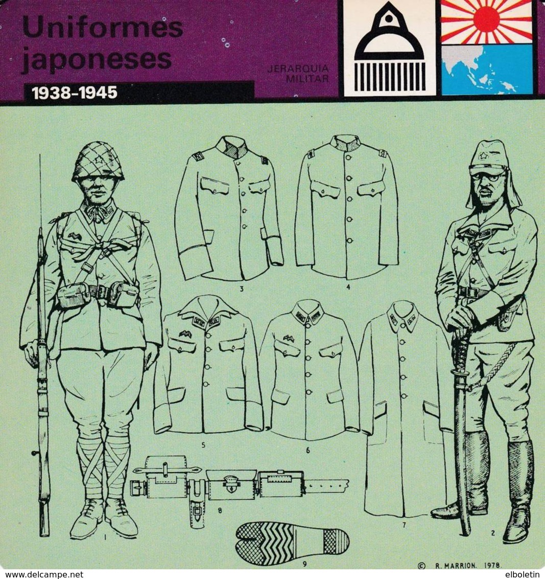 FICHA JERARQUIA MILITAR: UNIFORMES JAPONESES. 1938-1945 - Otros & Sin Clasificación