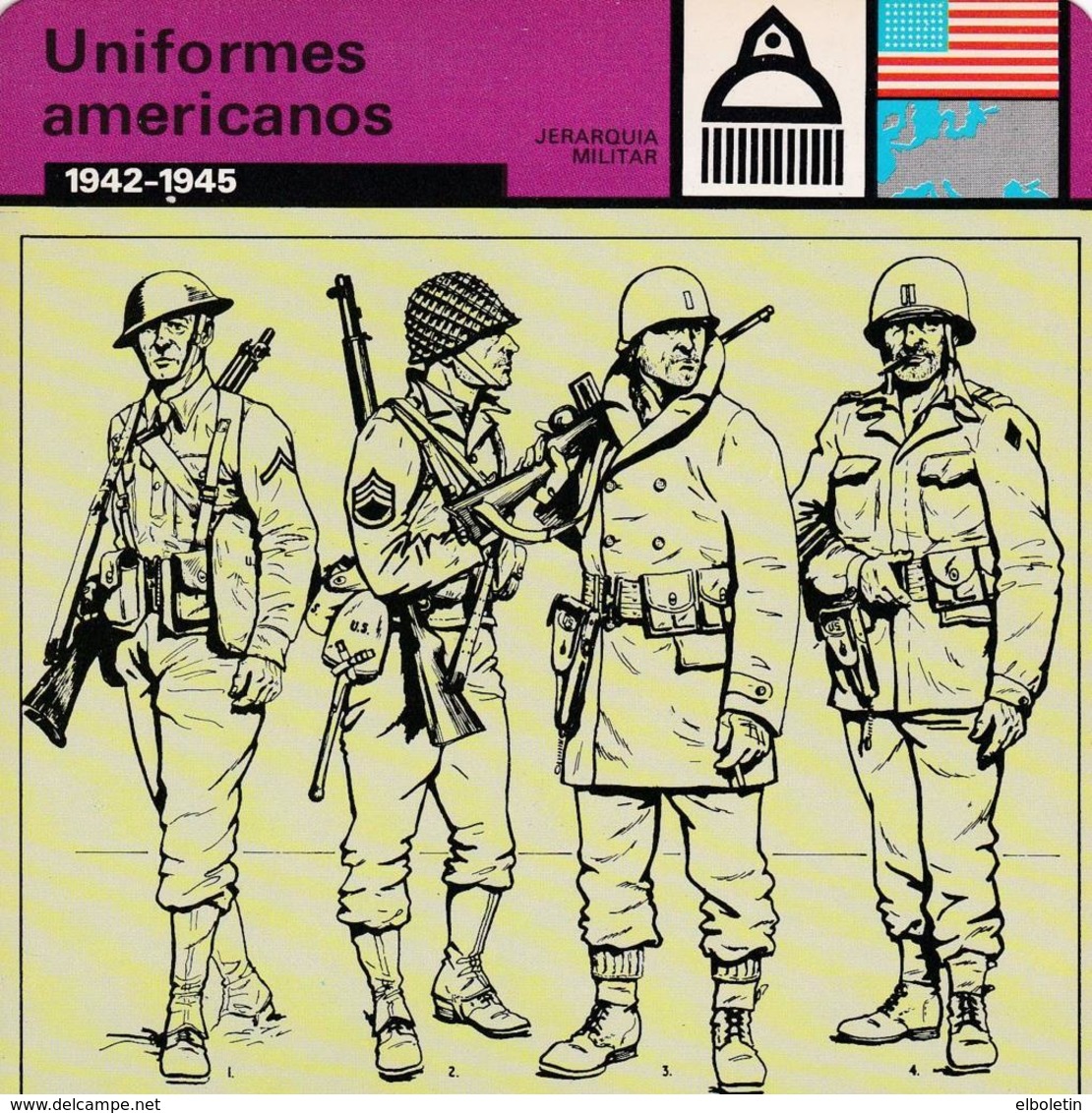 FICHA JERARQUIA MILITAR: UNIFORMES AMERICANOS. 1942-1945 - Sonstige & Ohne Zuordnung