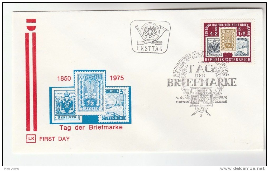 1975 AUSTRIA FDC  STAMP ON STAMPS Stamp Day  SPECIAL Pmk  Cover - Stamps On Stamps