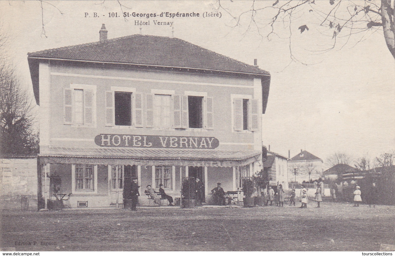 CPA 38 @ SAINT GEORGES D'ESPERANCHE - HOTEL VERNAY - La Place En 1916 - Autres & Non Classés