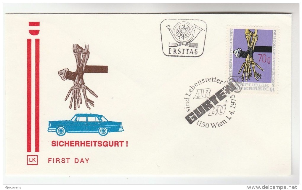 1975 Austria SEAT BELT Road Safety FDC SPECIAL Pmk Cover CAR , Stamps - Ongevallen & Veiligheid Op De Weg