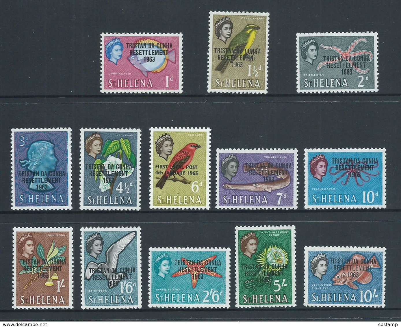 Tristan Da Cunha 1963 Resettlement Overprint On St Helena Definitive Set 13 MNH - Tristan Da Cunha