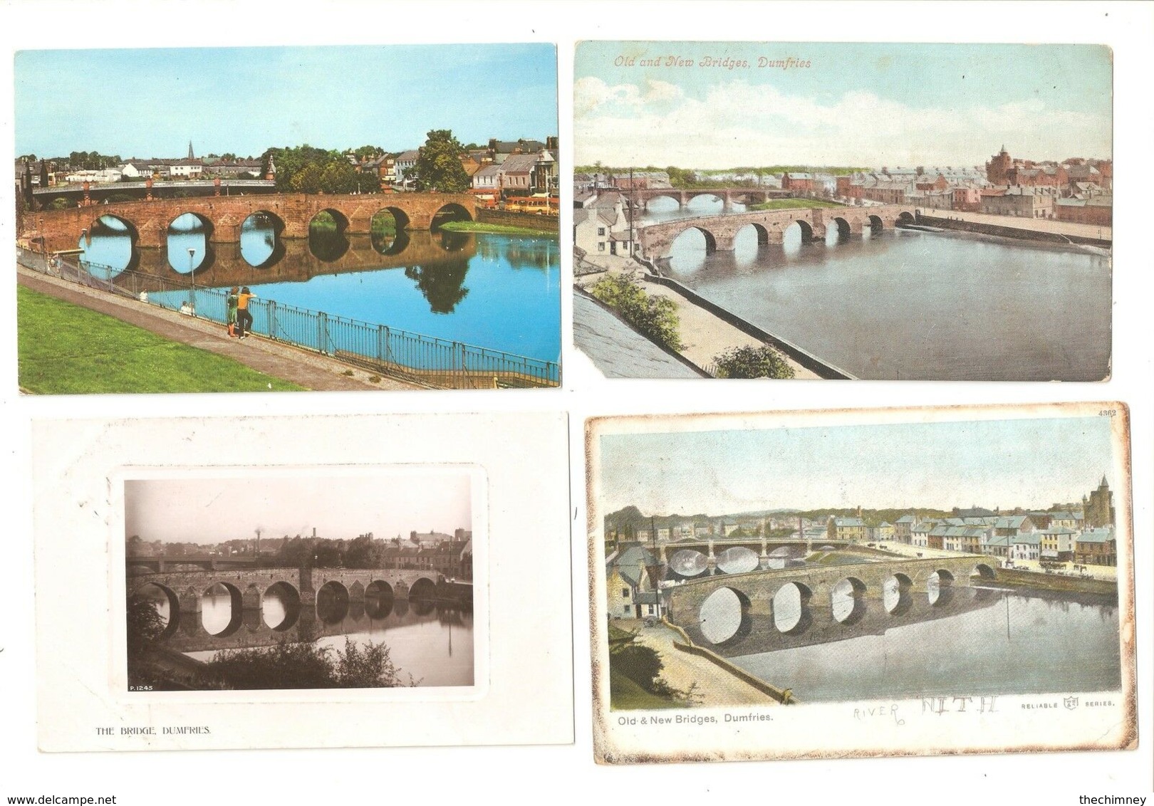 FOUR POSTCARDS OF DUMFRIES BRIDGES SCOTLAND ONE CARD HAS A FAULT - Dumfriesshire