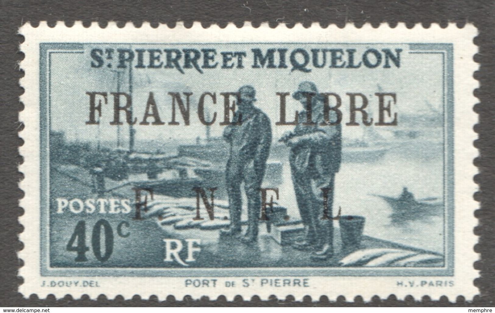 Surcharge «FRANCE LIBRE / F. N. F. L. »  Sur 40 Cent Port De St-Pierre  Y&T 255 * MH - Neufs