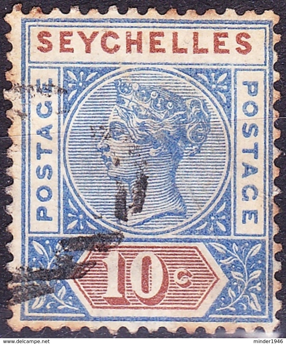 SEYCHELLES 1890 QV 10 Cents Ultramarine & Brown Die 1 SG4 Used - Seychelles (...-1976)