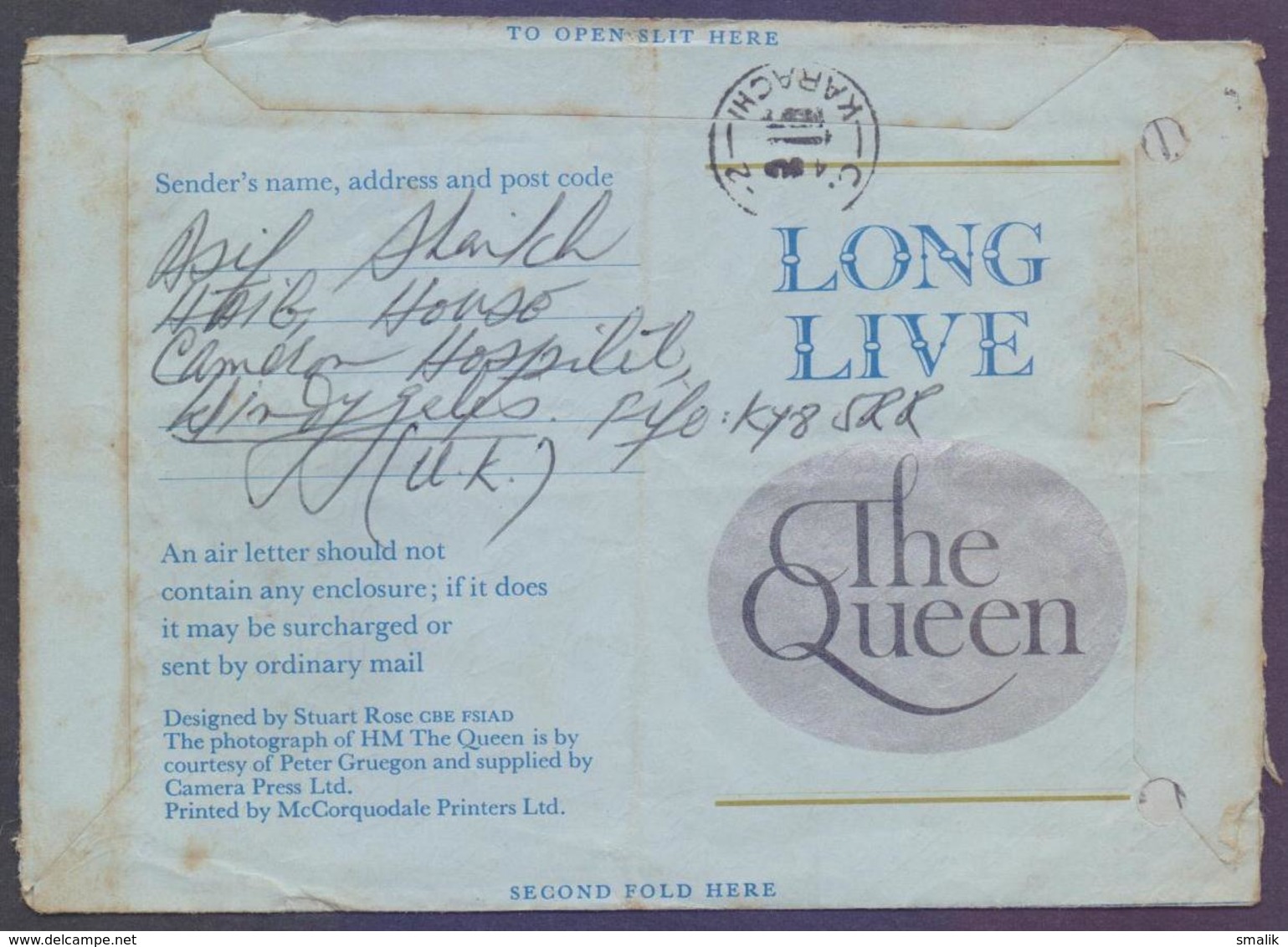 Great Britain UK GB, Postal History 10 1/2 P Pence Aerogramme Stationery Silver Jubilee Of Queen, Used 27.6.1977 With Sl - Stamped Stationery, Airletters & Aerogrammes