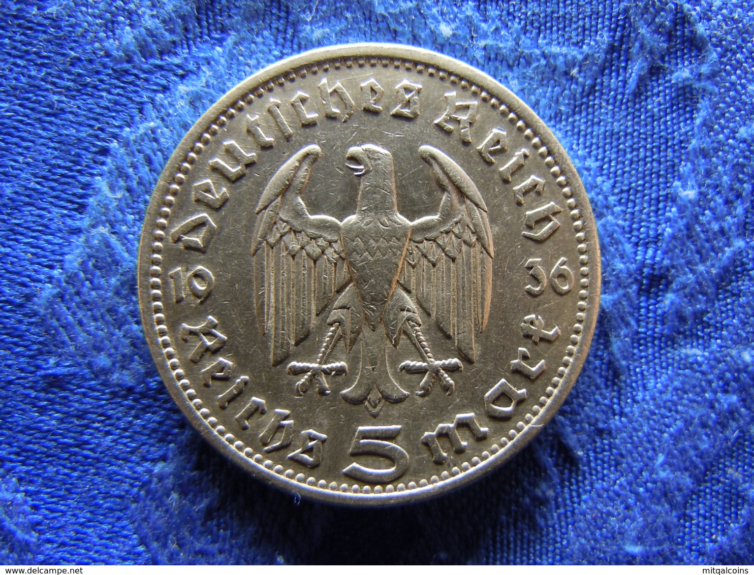 GERMANY 5 MARK 1936A, KM86 Rubbed - 5 Reichsmark