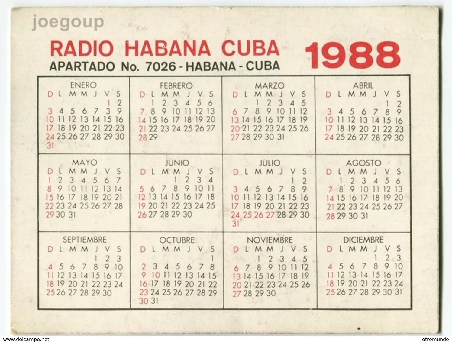 Pocket Calendar Almanaque De Bolsillo Foto Fidel Castro Radio Habana Cuba 1988 - Formato Piccolo : 1981-90