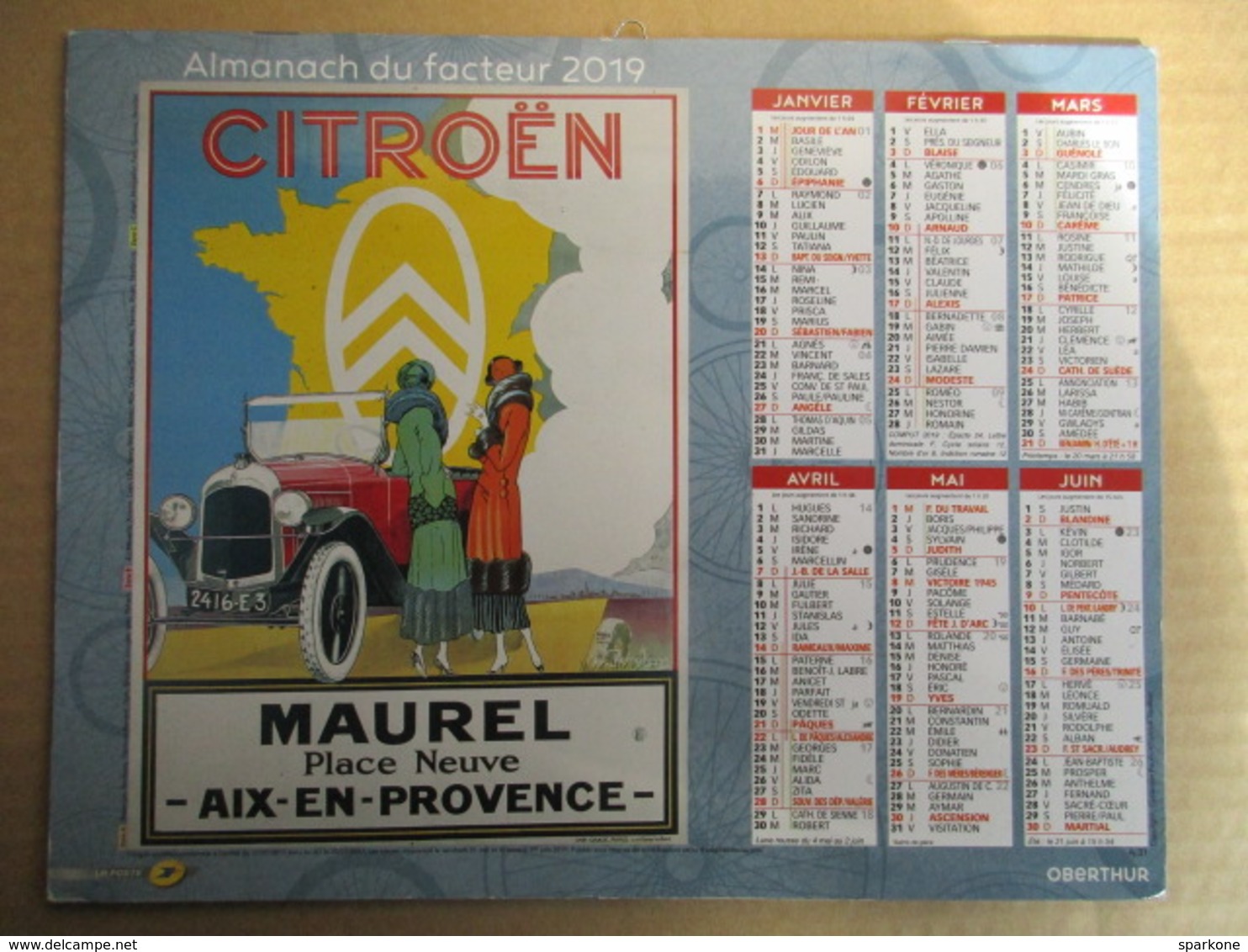 Almanach Du Facteur 2019 / Calendrier La Poste /  Ancienne Pub - Citroen - Peugeot - Rétro - Grand Format : 2001-...