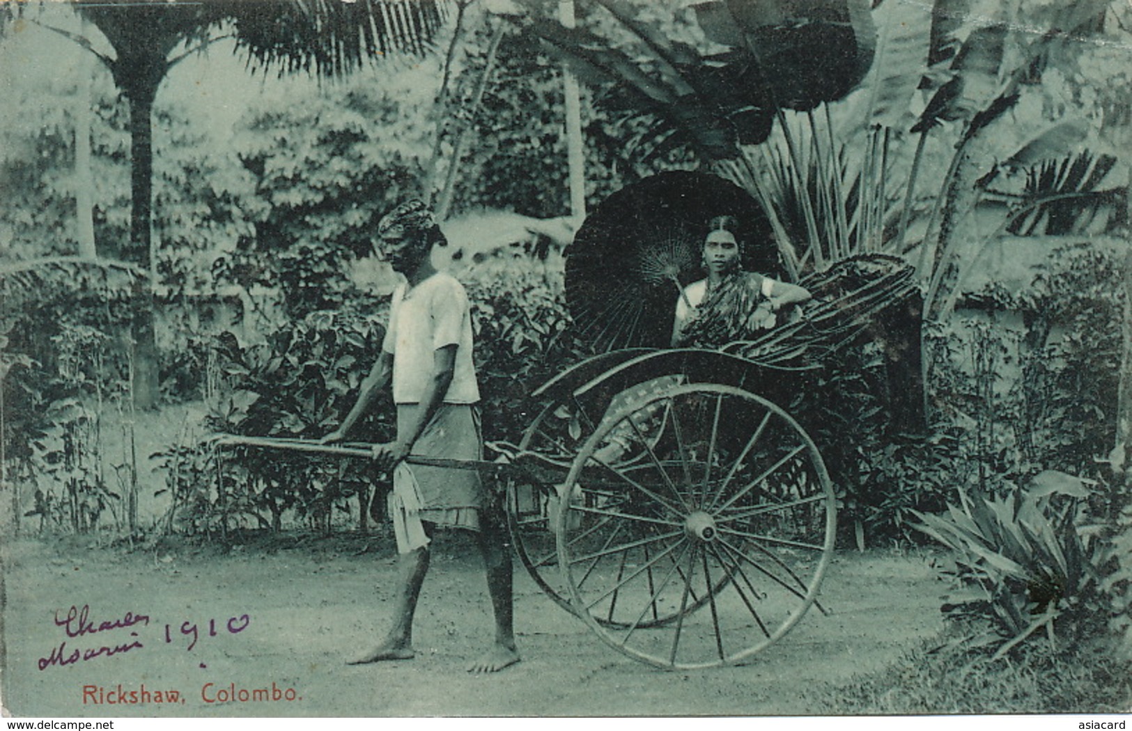 Colombo Ceylon Rickshaw With Beautiful Singhalese Lady  Edit Platé 19. Used To Montreux . Crease Top Right Corner - Sri Lanka (Ceylon)