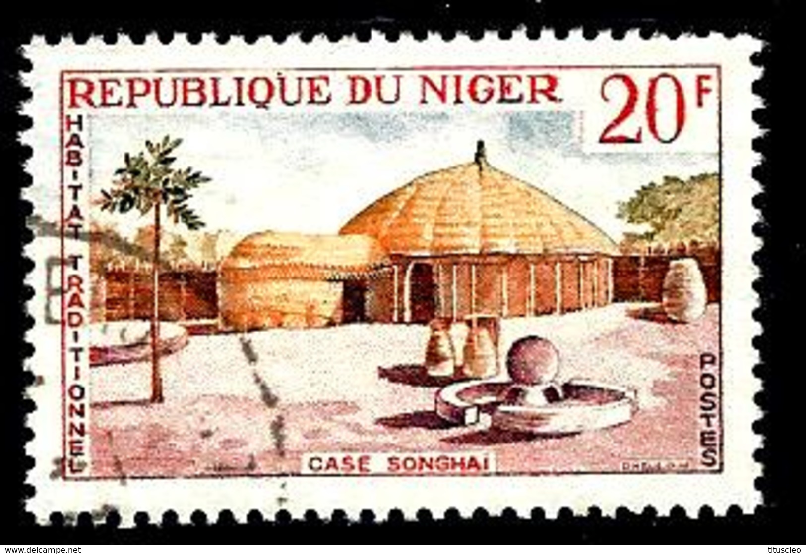 NIGER 151° 20f Carmin, Vert Et Jaune Habitat Traditionnel Case Songhai (10% De La Cote + 0,25) - Niger (1960-...)