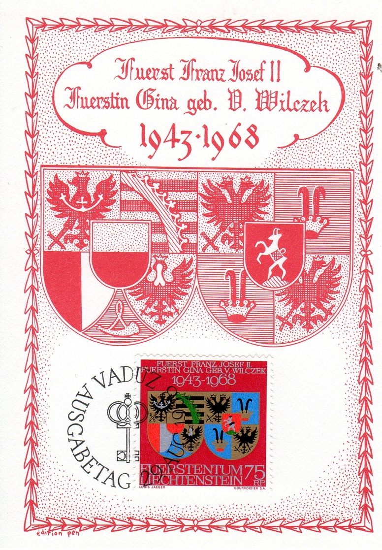SILBERHOCHZEIT Von Fürst Franz Josef II Und Fürstin Gina, Ersttag 29.8.1968 - Maximumkarten (MC)