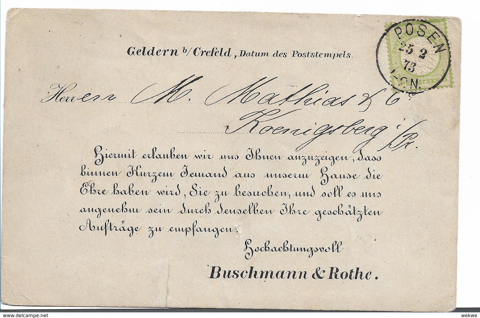 BRS092 / POSEN 1873, Mi.Nr. 17 Als Einzelfrankatur - Storia Postale