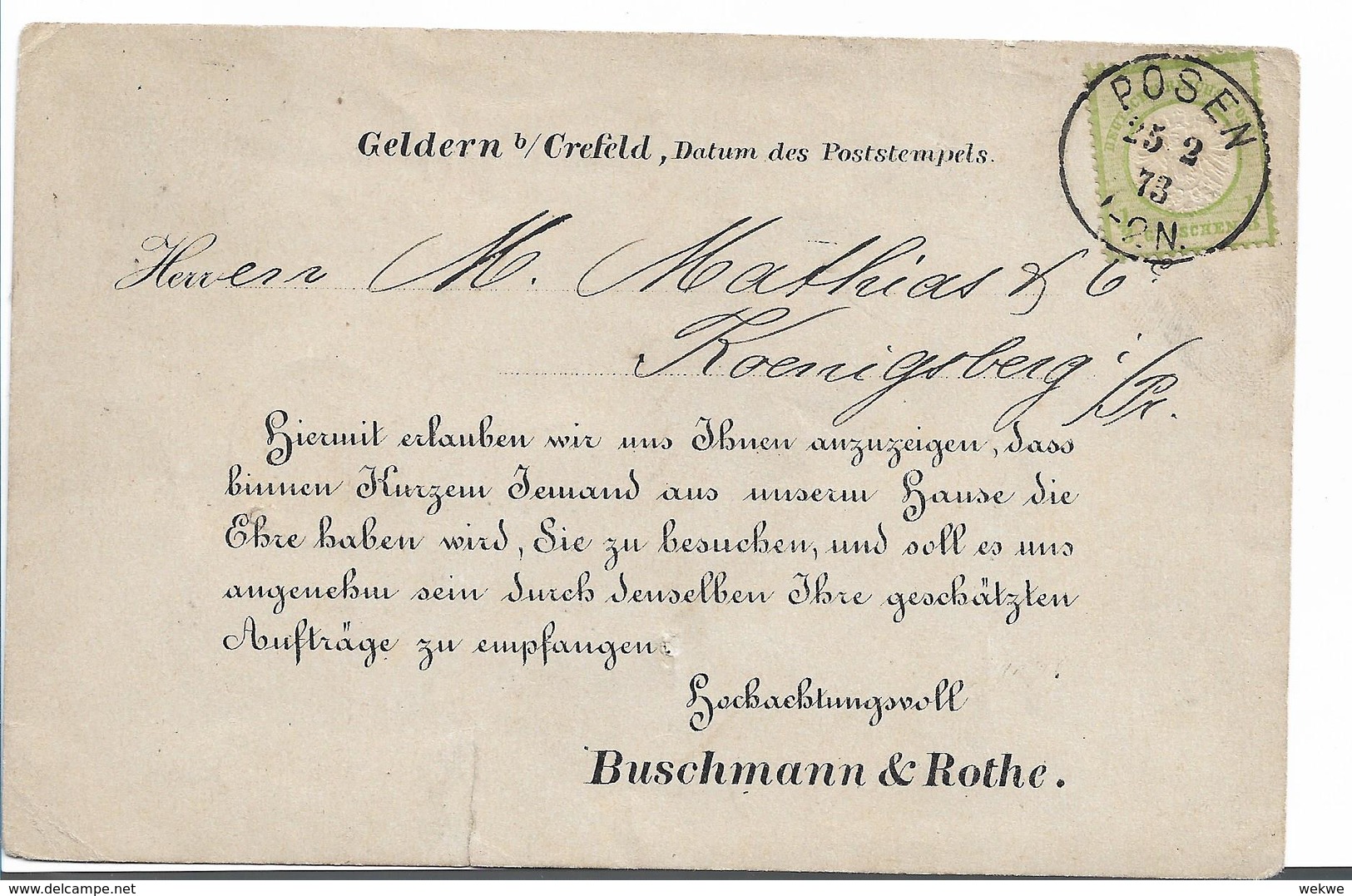 BRS092 / POSEN 1873, Mi.Nr. 17 Als Einzelfrankatur - Briefe U. Dokumente