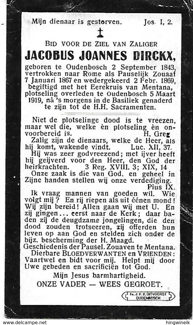 Dirckx Jacobus Joannes (oudenbosch 1843 - Rome 1919 -pauselijk Zouaaf) - Religión & Esoterismo