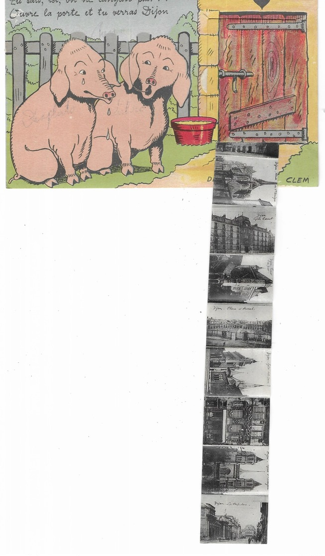 Dijon Carte à Système Cochons D. Delboy,fabricant, Mirecourt Déposé 50 CLEM - Dijon