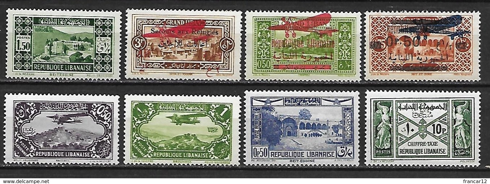 GRAND LIBAN 1926-1940 Lot De 8 Bons Timbres Poste Aérien Taxe ** (MNH) - Cote YT  : 12 Euros - Neufs