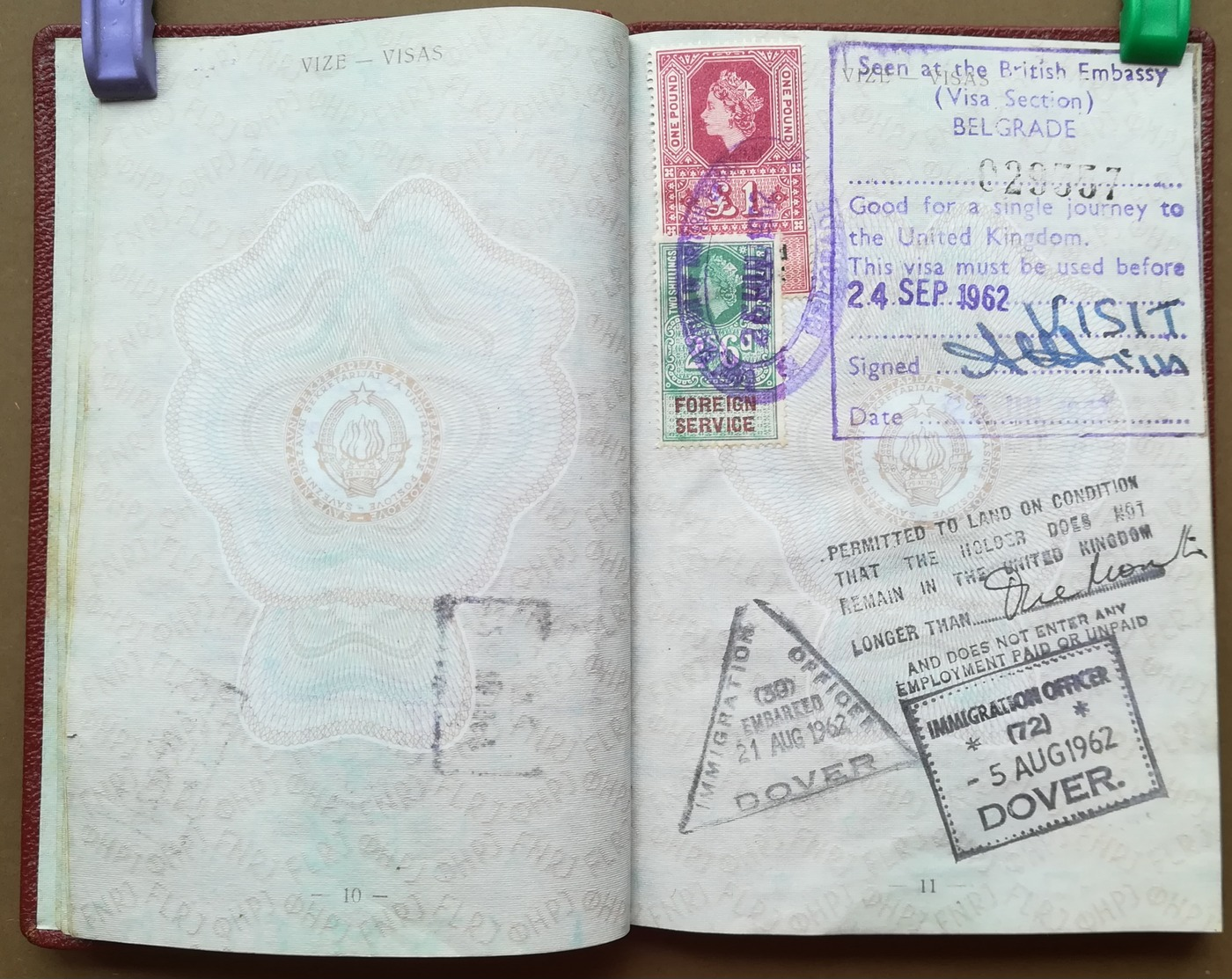 1962 YUGOSLAVIA Passport Revenues And Visas Belgique UK France Austria Greece Visas Sudan Switzerland Germany - Historische Documenten