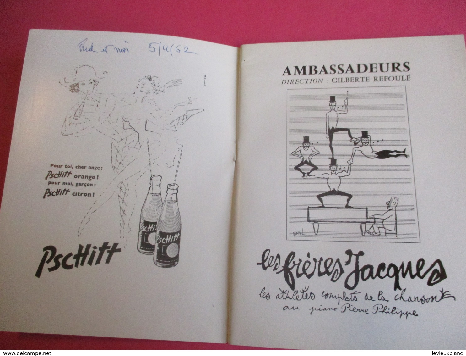 Programme De Théatre/ AMBASSADEURS/ Gilberte REFOULE/ Les FRERES JACQUES/1962         PROG215 - Programmes