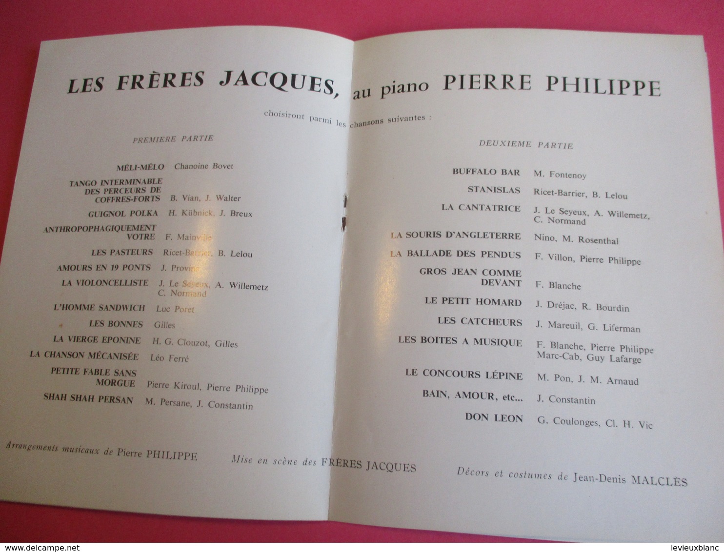 Programme De Théatre/ AMBASSADEURS/ Gilberte REFOULE/ Les FRERES JACQUES/1962         PROG215 - Programma's