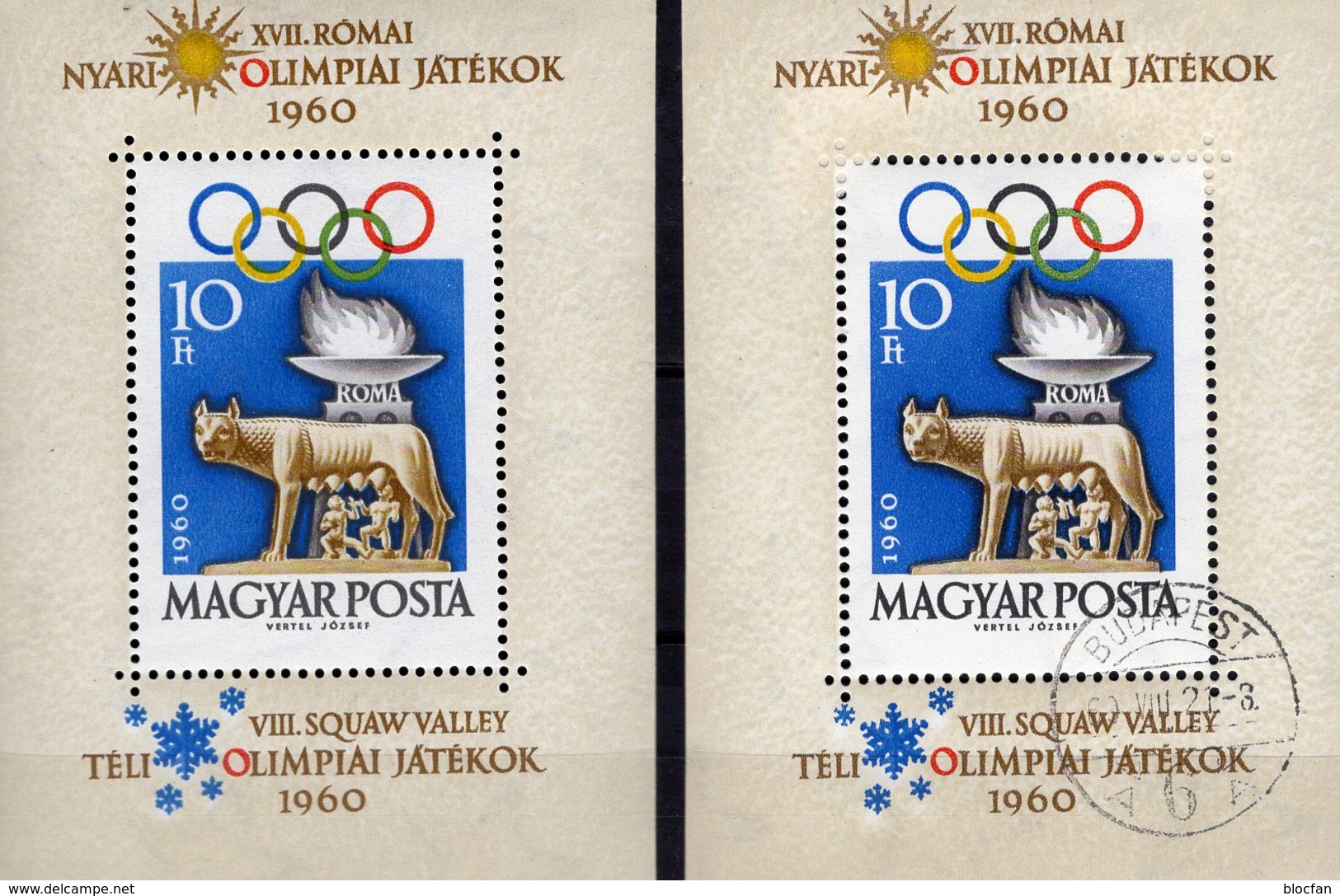 Rom Sommer-Olympiade 1960 Ungarn Blocks 30 **/ 40€ Wölfin Ringe Bloque Hoja M/s Blocs Ss Olympics Sheets Bf Hungary - Summer 1960: Rome