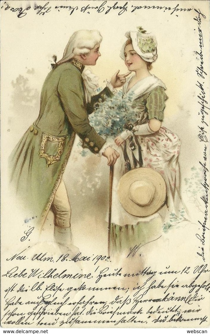 AK Liebespaar Frau + Mann In Barockkleidung Farblitho 1902 #18 - Couples