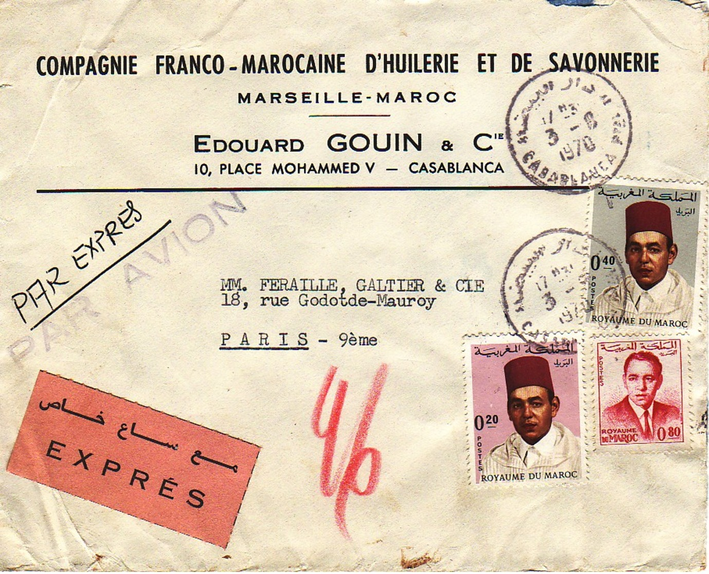 MAROC : 1970 -  Lettre Commerciale, Par Avion Et Par Exprès Pour Paris - Maroc (1956-...)