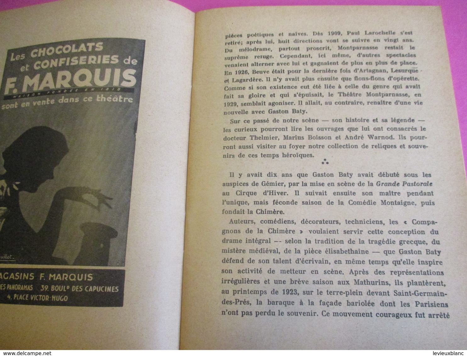 Programme De Théâtre/ MONTPARNASSE/GASTON BATY/Cris Des Coeurst/Pellerin /Les Caprices De Marianne/1935-36   PROG218 - Programma's