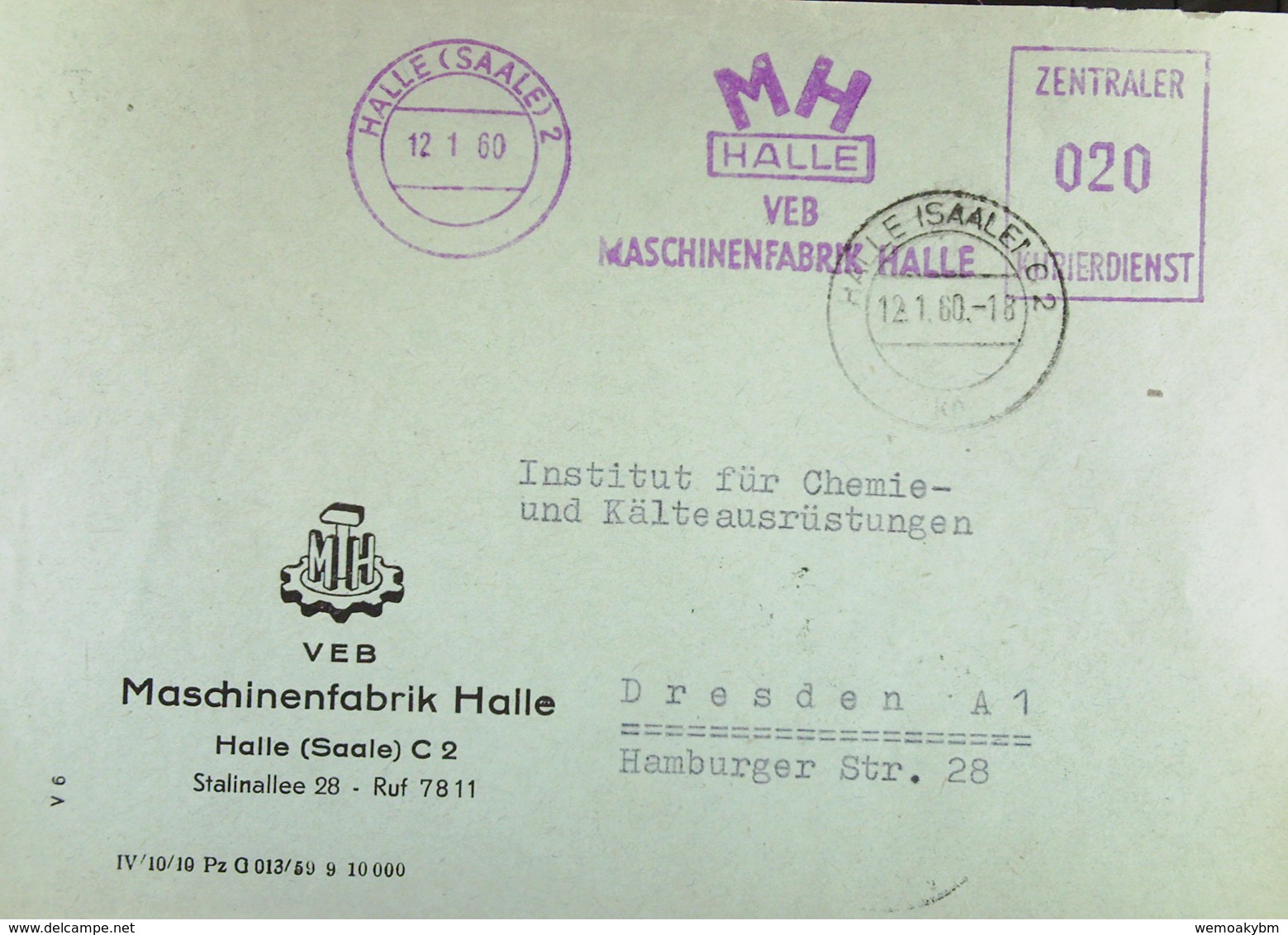 DDR: ZKD-Fern-Brief Mit AFS =020= Halle Vom 12.1.60 "MH Halle VEB Maschinenfabrik Halle" Nach Dresden Knr: ZKD-AFS - Other & Unclassified