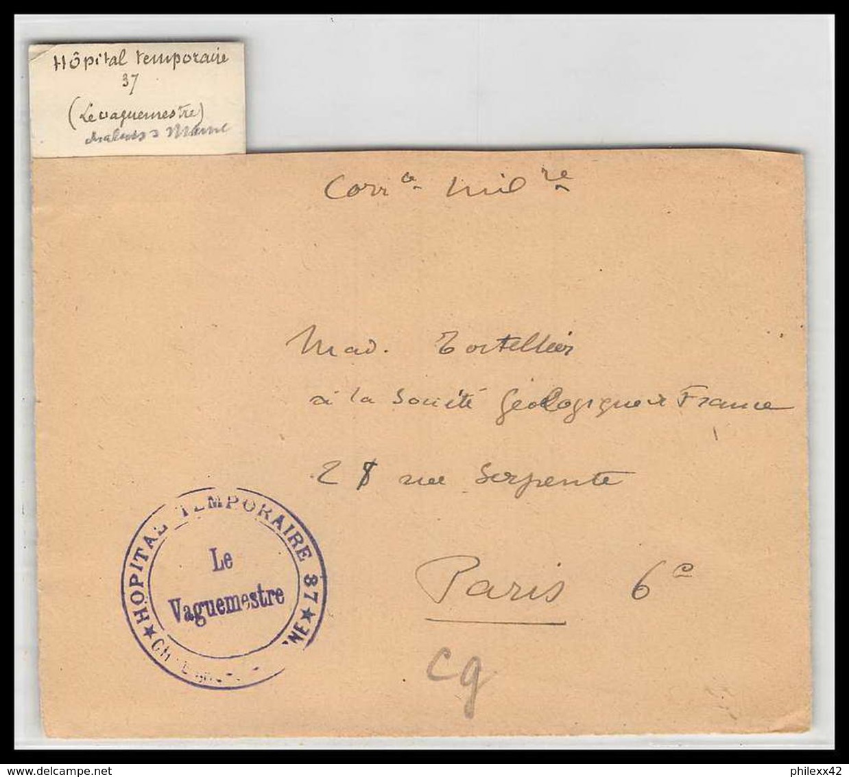 52701 Chalons Sur Marne Hopital Temporaire 37 Sante Guerre 1914/1918 War Devant De Lettre Front Cover - WW I