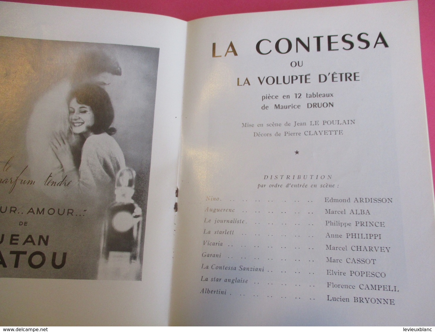 Programme de Théâtre/Théatre de PARIS/La CONTESSA/Maurice DRUON/Jean Le POULAIN/Elvire POPESCO/Marc CASSOT/1962  PROG219