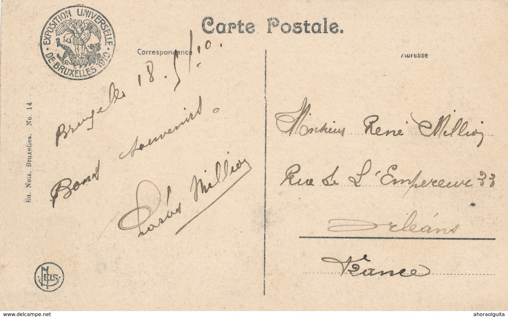 855/28 - BELGIQUE EXPOSITION BRUXELLES 1910 - Carte-Vue Expo + Vignette + TP Armoiries 5 C Vers ORLEANS France - Altri & Non Classificati