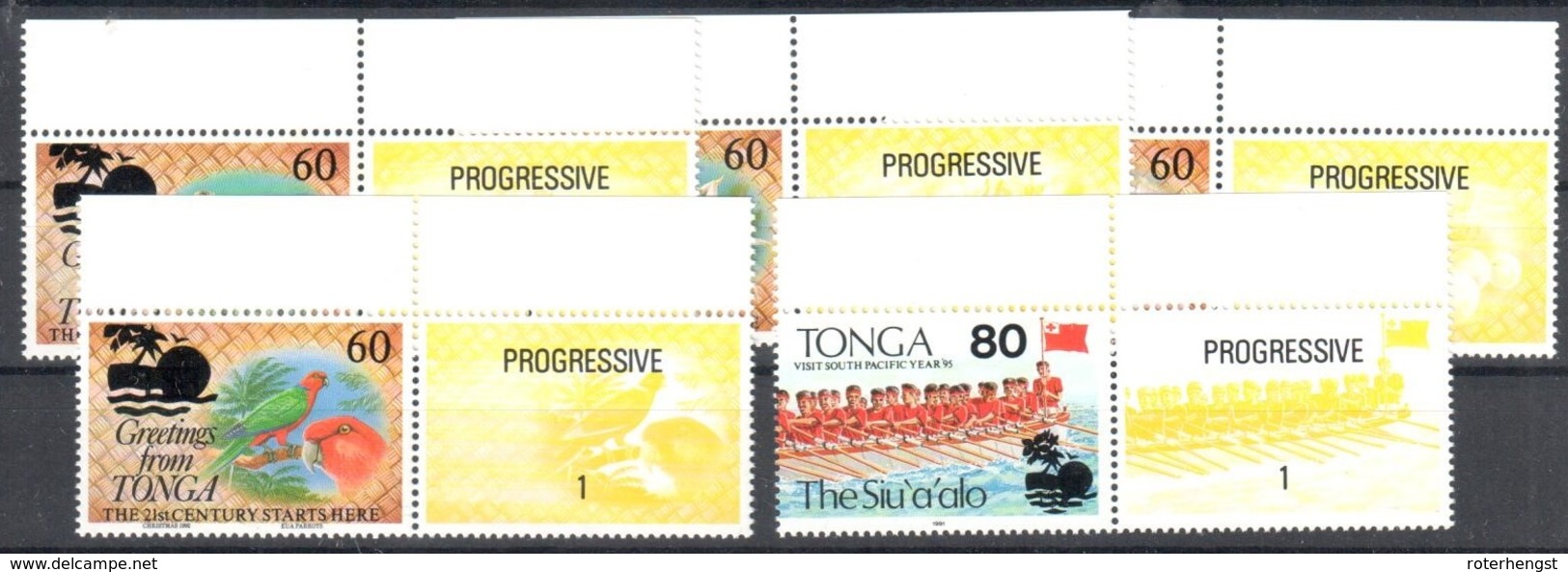 Tonga 5 Stamps Mnh ** 1995 10 Euros+++ Progressive Vignette - Tonga (1970-...)