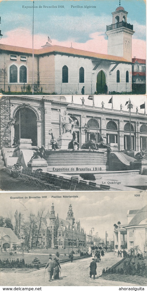 856/28 - BELGIQUE EXPOSITION BRUXELLES 1910 - 6 Cartes-Vue TP Armoiries Cachets Divers EXPO , 1 X REBUT - Autres & Non Classés